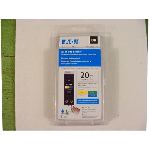 Cutler-Hammer Eaton BRN120A1CS BR 20A 120V 1-Pole Arc Fault/Ground Fault Circuit Breaker, Black