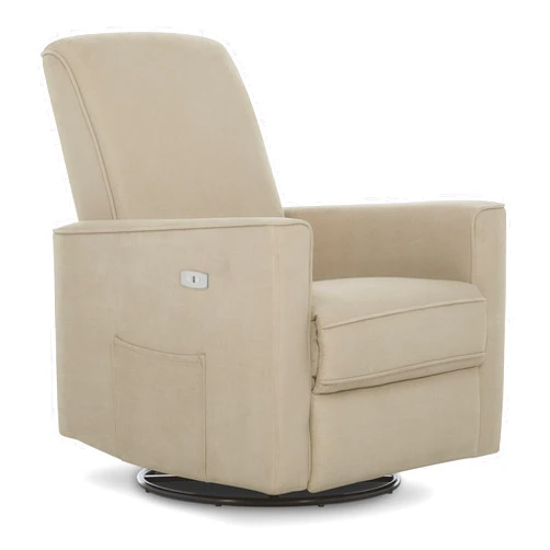 Evolur Harlow Deluxe Upholstered Plush Seating Glide Rocker, Swivel, Power Recliner with USB Port, Greenguard Gold Certified, Glider Chair for Nursery in Fawn