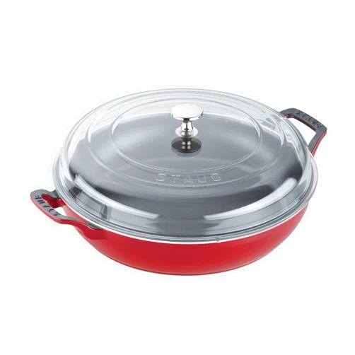 STAUB Cast Iron Braiser with Glass Lid, Dutch Oven, 3.5-quart, serves 3-4, Made in France, Cherry
