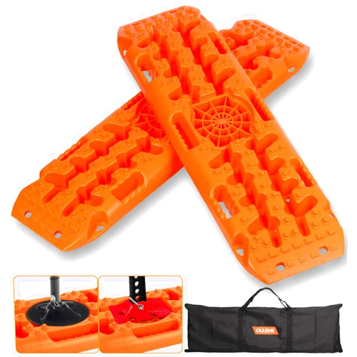 OULEME Off-Road Traction Boards with Jack Lift Base, Recovery Board for Sand, Mud, and Snow Tracks - Tire Traction Pads Compatible with all types of tires (Orange)
