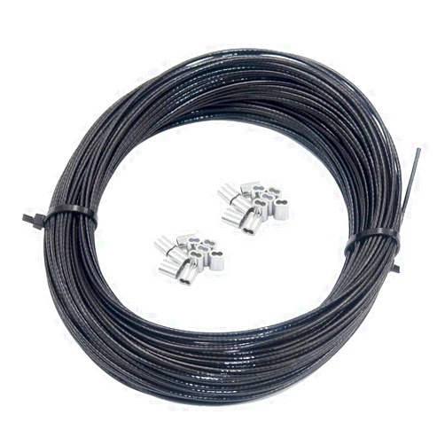 DGOL Soft Black Vinyl Coated 100 ft 304 Stainless Steel Cable Wire Rope 1/16 inch Core Diameter 3/64 inch with 20pcs Sleeves Stops