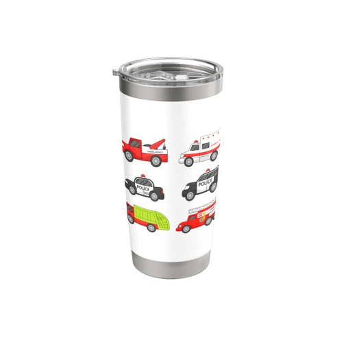 Emergency Vehicles Kids Emergency Vehicles Fire Truck Police Car Ambulance Shirt Stainless Steel Insulated Tumbler