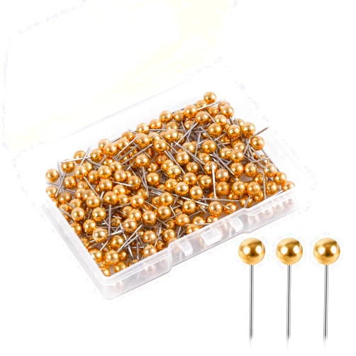 XIHIRCD 200pcs Map Push Pins, Map Tacks Round Head Map Pins for Travel Map Small Thumb Tacks Marking Pushpins for Cork Board Bulletin Board Picture Photo Home Office School DIY Craft (Gold)