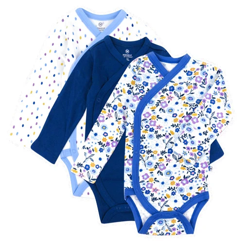 HonestBaby Baby Long Sleeve Side-Snap Organic Cotton Kimono Bodysuits (3 Pack)