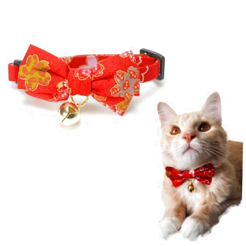 Necoichi Kimono Bow Tie Cat Collar (Red)