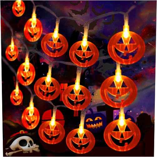 Sunmile Halloween Pumpkin String Lights-15ft 20 LED Battery Operated Halloween Decorations Outdoor Indoor Home Halloween Party Decor (Warm Light)