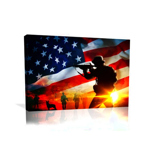 Urttiiyy American Flag Wall Art American Soldier Poster Military Wall Art Decor Canvas Prints Gallery Wrap Modern Home Decor for Home and Office Framed Ready to Hang