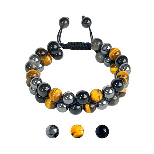AEQBBQRE Men Tigers Eye Bead Bracelets Triple Protection Bracelet Black Obsidian Hematite Healing Crystal Stone Jewelry