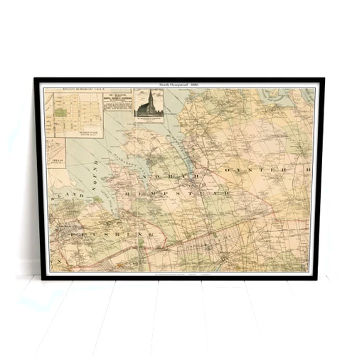 MG Global Historical Poster of Old North Hempstead 1886 New York Genealogy Kings Queens | 11x17 12x18 16x24 24x36 Unframed Print Wall Art for Gift | Vintage Antique Rustic Home Office Decor