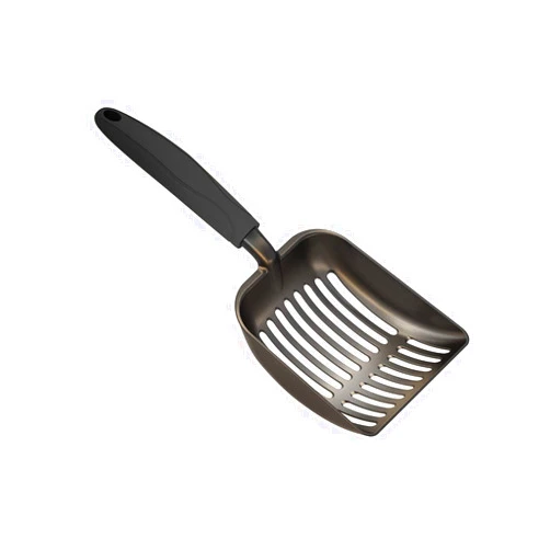 WePet Cat Litter Scoop, Non-Stick Plated Aluminum Alloy Sifter, Kitty Durable Metal Scooper, Deep Shovel, Long Handle, Kitten Pooper Lifter, Size Medium, Coated Black Body with Black Handle