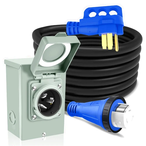 PAULINN 50 Amp Generator Cord 15FT & Power Inlet Box, NEMA 14-50P/SS2-50R Twist Lock Extension Cord with NEMA SS2-50P Generator Inlet, ETL Listed, Weatherproof, Emergency Power Combo Kit