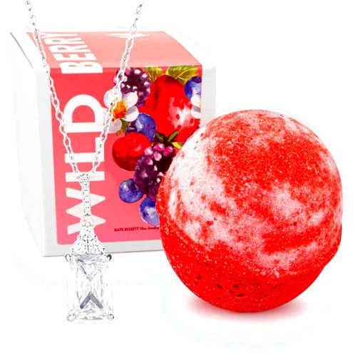 Kate Bissett Wild Berry Bath Bomb with Jewelry Inside (Surprise Jewelry Valued at $25 to $5,000) Made in USA, Perfect for Bubble Spa Bath. Handmade | Pendant