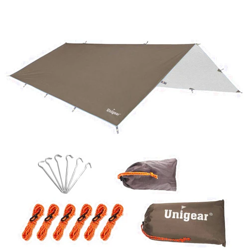 Unigear Hammock Rain Fly, 16.5/14.4/13.1/9.8ft Camping Tarp, UV Protection & Waterproof & Lightweight for Camping, Backpacking and Outdoor Adventure (Brown, 9.8 * 9.8ft)