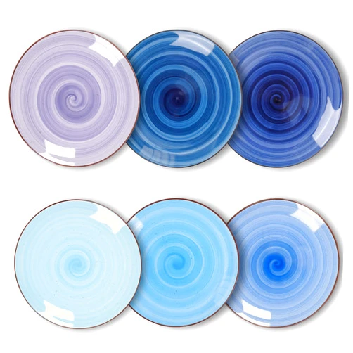 K KitchenTour KitchenTour Ceramic Dinner Plates, 8 Inch Porcelain Serving Plate for Salad, Dessert Pizza Steak Pasta Plates Set, Dishwasher and Microwave Safe - Set of 6, Assorted Cool Colors