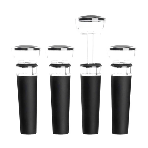mafiti Set of 4 Wine Stoppers, Wine Bottle Stopper with Built-in Vacuum Wine Saver Pump Food-safe Silicone Caps, Keep Wine Fresh Up to a Week