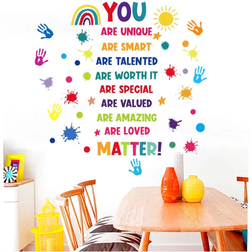 AUNMER Colorful Inspirational Quote Wall Decals Motivational Phrase Wall Stickers Watercolor Paint Splatter Wall Decals Handprint Positive Saying Wall Stickers for Kids Room Playroom Classroom Nursery Decor