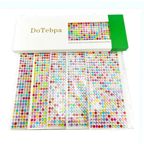 DoTebpa 4032 Pieces 6 mm Bling Rhinestone Sticker Sheet Gem Diamond Self Adhesive for Scrapbooking Embellishments and DIY Crafts, Wedding, Decor (Assorted Color)…