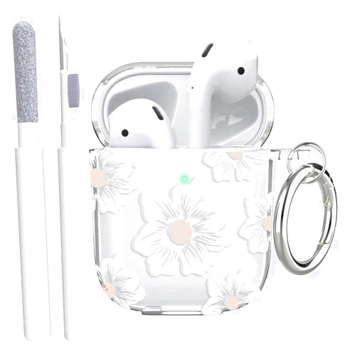 Frylaa for Airpods Case Clear,Cute Clear Case for Airpod 2/1 case,Soft TPU Drop Protection Accessories Case with Keychain and Cleaning Pen for AirPods Charging Case 1&2 for Women Girls-Camellia