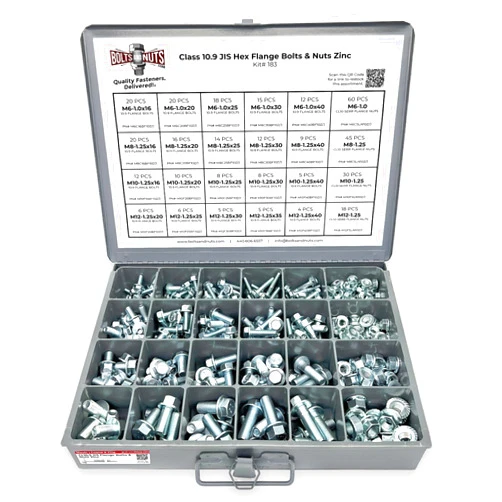 BoltsandNuts.com M6 M8 M10 M12 Metric Class 10.9 JIS Hex Cap Flange Frame Bolts & Nuts Zinc Assortment Kit - 375 Pieces!