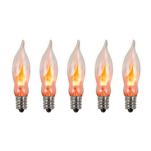 Creative Hobbies® A101 Flicker Flame Light Bulb - 3 Watt, 130 Volt, E12 Candelabra Base, Nickel Plated Base - Dances with a Flickering Orange Glow | 5 Pack