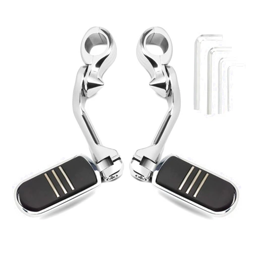 JUNJUMOTO Long Angled Steamliner Highway Pegs and Mount Kit Fit for Harley Touring Street Glide Road Glide Road King Electra Glide Dyna Sportster with 1 1/4 inch Highway Bar Chrome