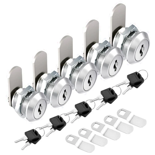 Kohree Upgrade Cabinet Locks with Keys, 5/8 Inch Cylinder Cabinet Locks Keyed Alike, 5 Pack Cam Locks for Cabinets, File RV Compartment Lock Set Replacement, Chrome-Finish Zinc Alloy