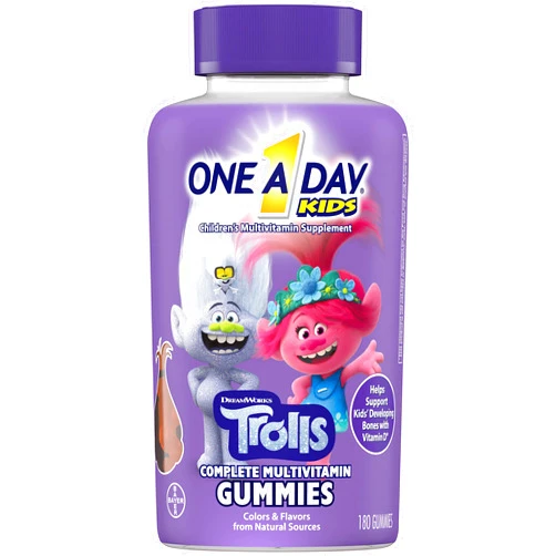 One A Day Kids Trolls Multivitamin Gummy, Kids Vitamins with Vitamins A, B6, B12, C, D, E, Zinc, Folic Acid and Biotin (Packaging May Vary), Trolls, 180 Count