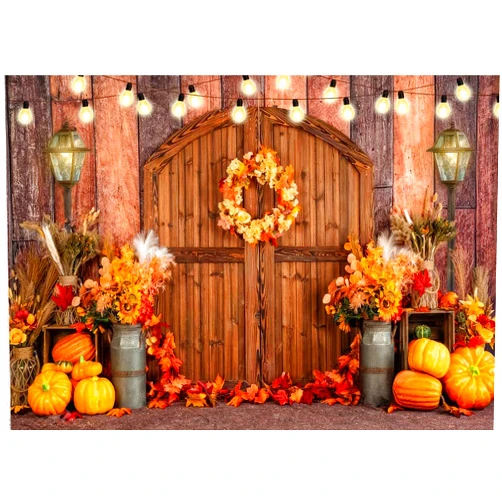 Dudaacvt 7X5FT Fall Thanksgiving Backdrop Autumn Pumpkin Harvest Barn Background Hay Maple Leaves Baby Shower Banner Supplies Photo Booth Prop
