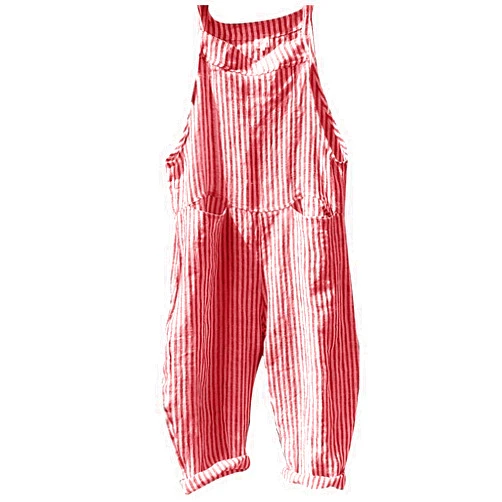 Tiljvks Women's Casual Loose Overalls Jumpsuits Summer Stripe One Piece Sleeveless Wide Leg Long Rompers with Pockets