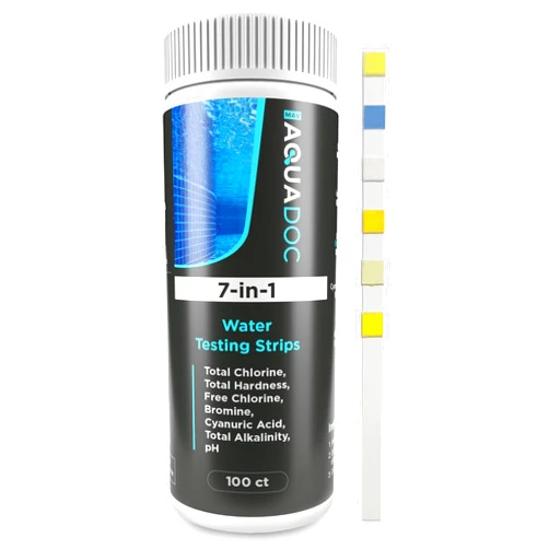 MAV AquaDoc AquaDoc Pool Test Strips - 100 Spa and Hot Tub Test Strips for Pool Water Testing Kit for pH, Chlorine, Hardness, Bromine, Cyanuric Acid, Alkalinity