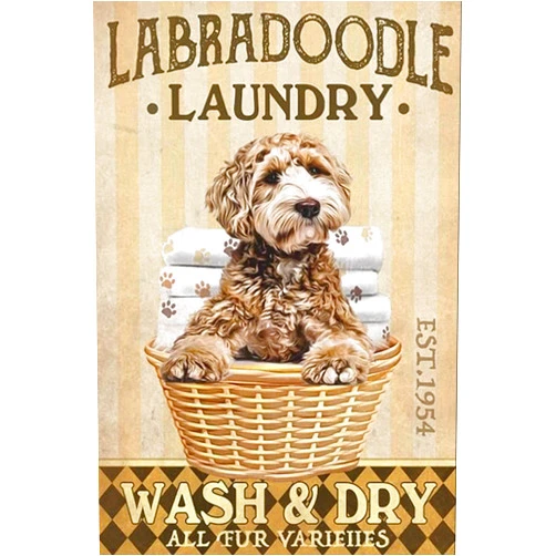 Bioprocess Labradoodle Dog Laundry Metal Sign Retro Vintage Tin Sign Metal Poster Wall Art Decor 8X12 Inches