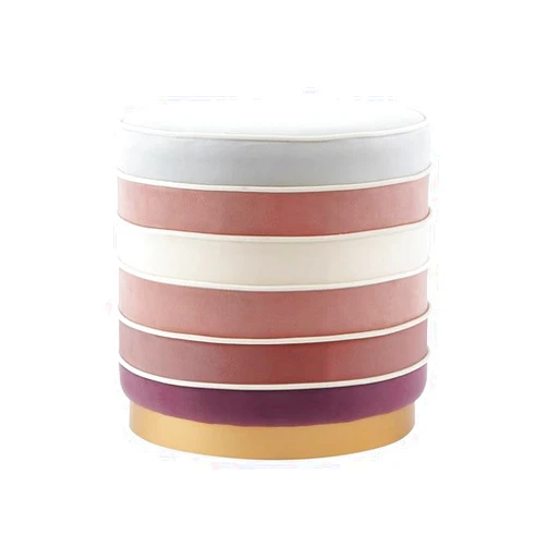 Posh Living Nicole Miller Binsa Horizontal Striped Velvet Ottoman in Blush Pink