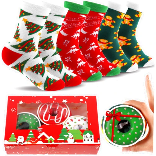 Geyoga 3 Pairs Christmas Donut Socks for Women Funny Cupcake Socks Xmas Socks for Women Novelty Crew Socks Christmas Gifts Donut Lover Gifts