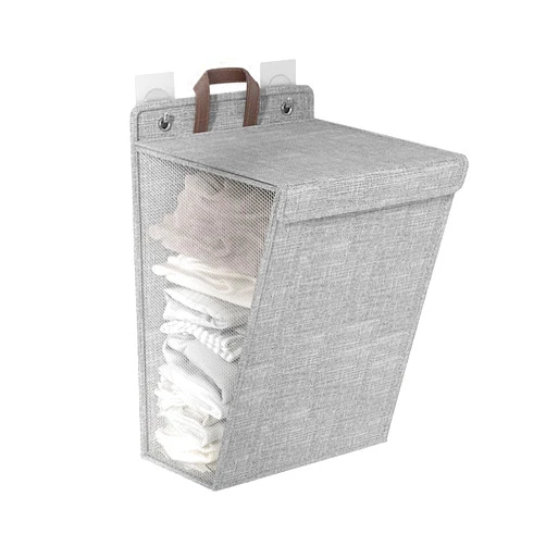 GLANSI Foldable Hanging Laundry Basket - Wall Mounted Storage Basket | Dirty Clothes Basket With Lid | Dustproof Clothes Hamper Storage | Travel Storage Bucket For Home Bathroom Apartment