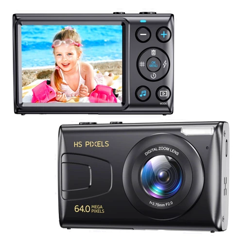 KANORLEEY Digital Camera, 4K Kids Camera for Photography, 64MP MP3 Player Compact Video Camera 18X Digital Zoom Vlogging Camera for YouTube, Auto Focus Point and Shoot Digital Cameras Gift for Students Teens