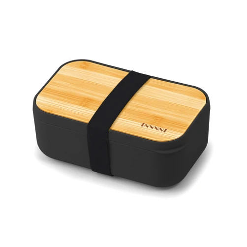 Invvni Bento Box Adult Lunch Box, Natural Bamboo Lid & Bread Board, Microwave Safe, Dishwasher Safe, Bpa Free, Leakproof Easy to Use,Black