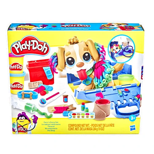 Play-Doh Care 'n Carry Vet Playset for Kids 3 Years and Up with Toy Dog, Storage, 10 Tools, and 5 Modeling Compound Colors, Non-Toxic