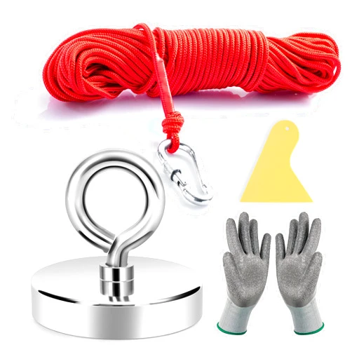 Neosmuk Fishing Magnet, 800 lb+ Giant Rare Earth Magnet with Rope, Large and Big 3 inches Diameter Disc Magnetic Fishing Kit for Tools, Heavy Duty and Thick Retrieving Neodymium Magnet with Hole