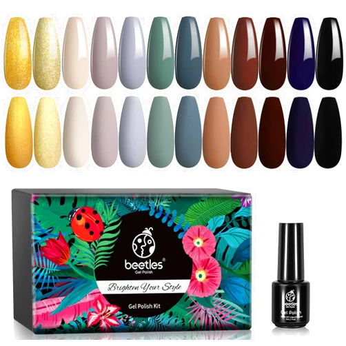 Beetles Gel Polish Beetles 12 Pcs Gel Nail Polish Kit - Cozy in Cashmere Collection Gel Polish Set 2020 Fall Winter Nail Polish Soak Off LED Nail Lamp Gel Nail Kit for Starter Nail Art Salon DIY Home Christmas Gifts Set