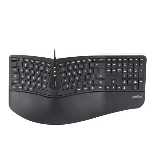 Perixx PERIBOARD-330B, Wired Ergonomic Keyboard with Adjustable Wrist Rest, Illuminated Keys, and Membrane Low Profile Keys, 2 Extra USB Ports, US English Layout