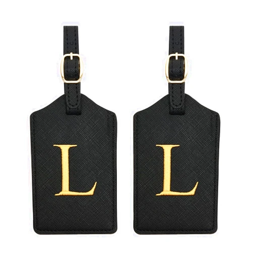CHOIEO 2 Pcs Initial Luggage Tags Monogrammed PU Leather Luggage Tags Embroidered Luggage Tags for Suitcases Travel Luggage Tags for Baggage Bags (L)