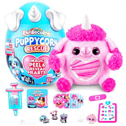 Rainbocorns Puppycorn Rescue (Poodle) by ZURU, Collectible Plush, Stuffed Animal Girl Toys, Surprise Egg, Stickers, Syringe Slime, Ages 3+ for Girls, Children