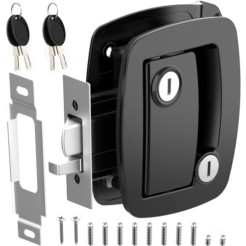 WELLUCK RV Entry Door Lock with Paddle Deadbolt, Camper Door Latch Handle, RV Door Lock Replacement Kit Secure for Camper Horse Travel Trailer Cargo Hauler (Aluminum Alloy Black)