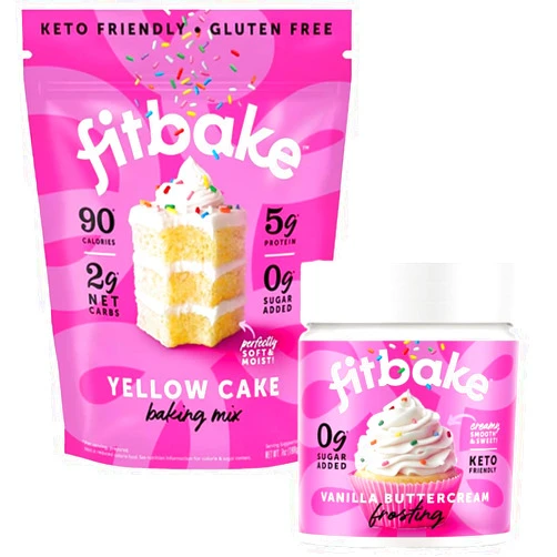 FitBake Yellow Cake Baking Mix and Vanilla Frosting | 0g to 2g Net Carbs Per Serving | Keto Friendly Low Carb Food | Naturally Sweetened Keto Snacks | Gluten Free Desserts | No Added Sugar