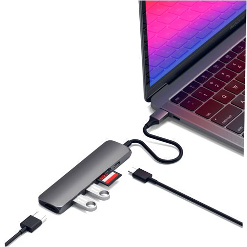 Satechi 6 in 1 USB C Hub Multiport Adapter (Space Gray, Slim Classic)