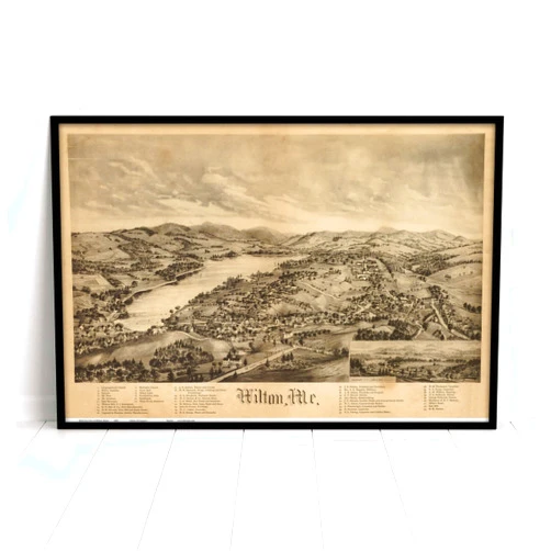 MG Global Historical Bird's Eye View Poster of Wilton Maine 1895 | 11x17 12x18 16x24 24x36 Unframed Print Wall Art | Hometown City Gift | Vintage Antique Rustic Home Office Decor