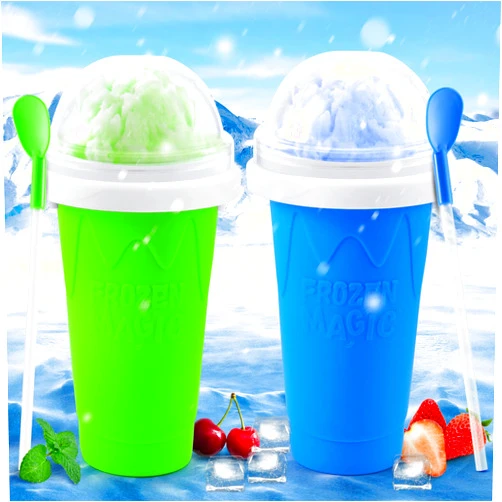 RELPOM Slushie Maker Cup(2 Pack), Magic Quick Frozen Slushy Cup, Double Layer Squeeze Cup, Cool Stuff Birthday Gifts for Kids(Blue&Green)
