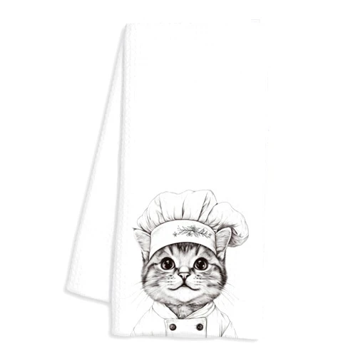 BAYOGITA Chef Cat Kitchen Towels Decorative, Cute Kitten Dish Tea Towels for Kitchen Drying, Cat Mom Lady Gifts for Women Hand Towels, Gifts for Pet Lovers Women, 16x24 Inch