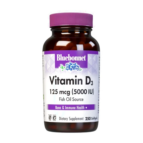 Bluebonnet Nutrition Vitamin D3 5000 IU Softgels, Aids in Muscle and Skeletal Growth, Cholecalciferol from Fish Oil, Non GMO, Gluten Free, Soy Free, Dairy Free, Yellow, 250 Softgels