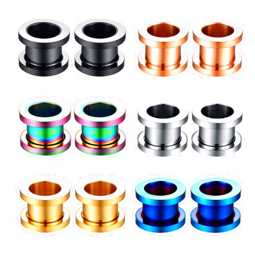 CABBE KALLO 12pcs Ear Tunnels Gauges Stretching Kit 2mm-22mm Stainless Steel Screw on Double Flared Expander Set for Women Men Body Piercing Jewelry